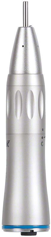 Silbernes Ti-Max X65L Handstück mit blauer Basis und Lichtfunktion.