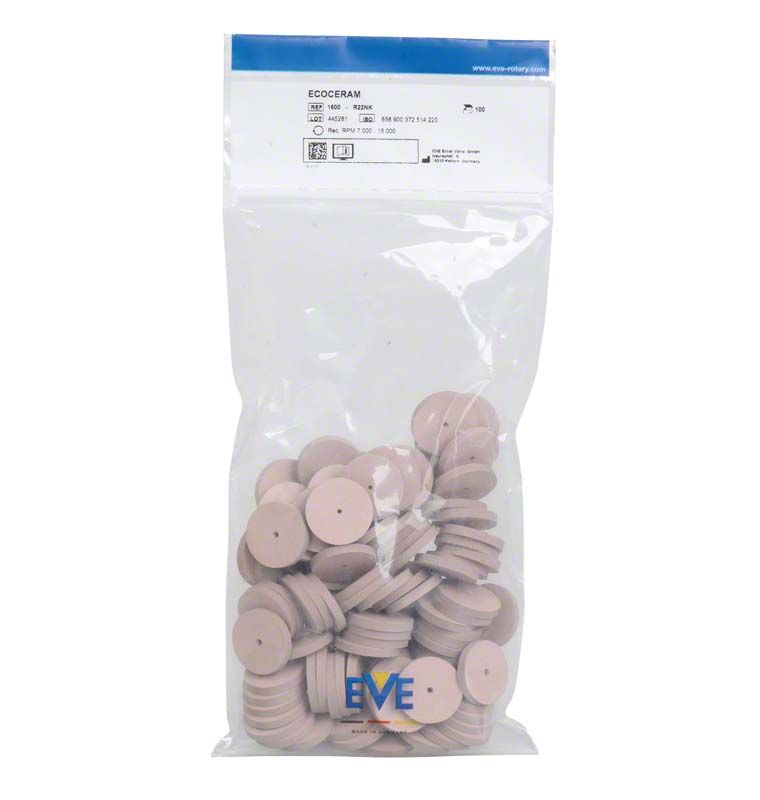 EVE-Ecoceram Polierer in transparenter Verpackung mit Etikett und Logo.
