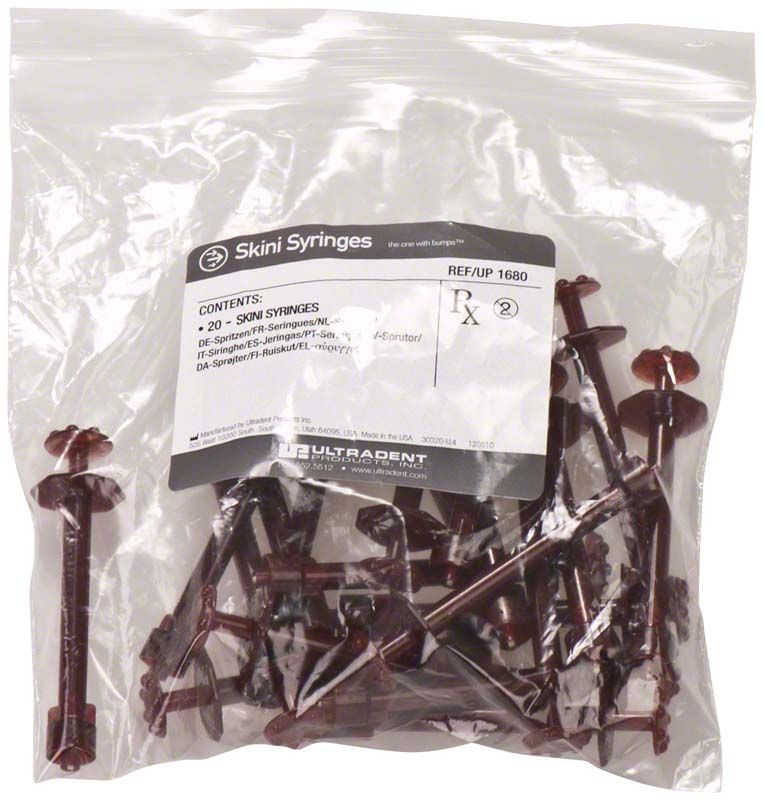 Skini Syringe 20er Packung mit durchsichtigem Beutel und Etikett.