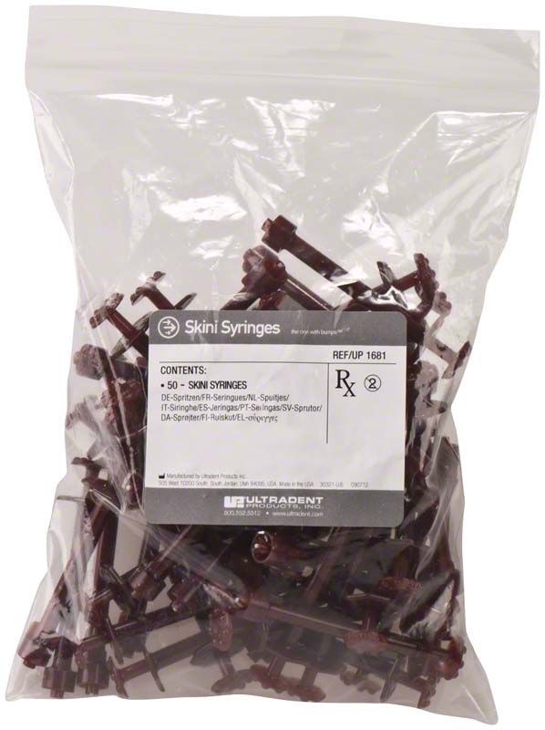 Skini Syringe 50er Einmalspritzen in transparenter Verpackung mit Etikett.