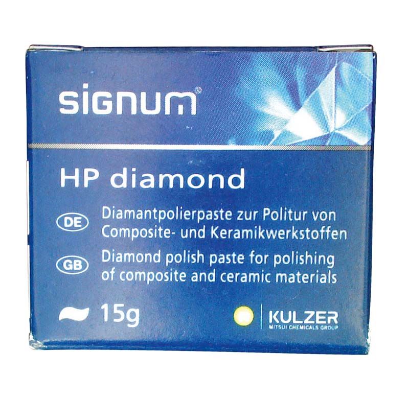 Signum® HP diamond Polierpaste Verpackung mit 15g Aufschrift und Kulzer-Logo.