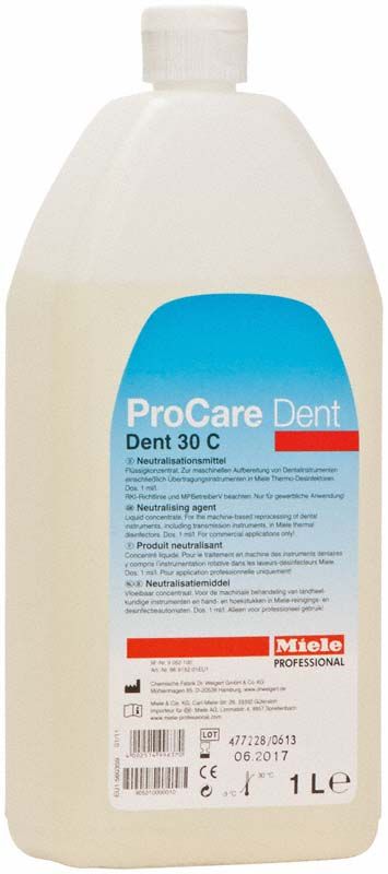 ProCare Dent 30 C 1-Liter-Flasche mit Produktetikett und Miele-Logo.