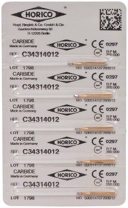 Verpackung des Hartmetallkronentrenners C34 314 012 von Horico mit CE-Kennzeichnung.
