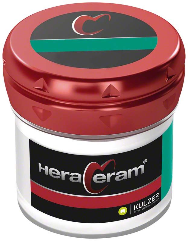 HeraCeram® Schultermasse HM2 in rotem Kunststoffbehälter mit Markenlogo.