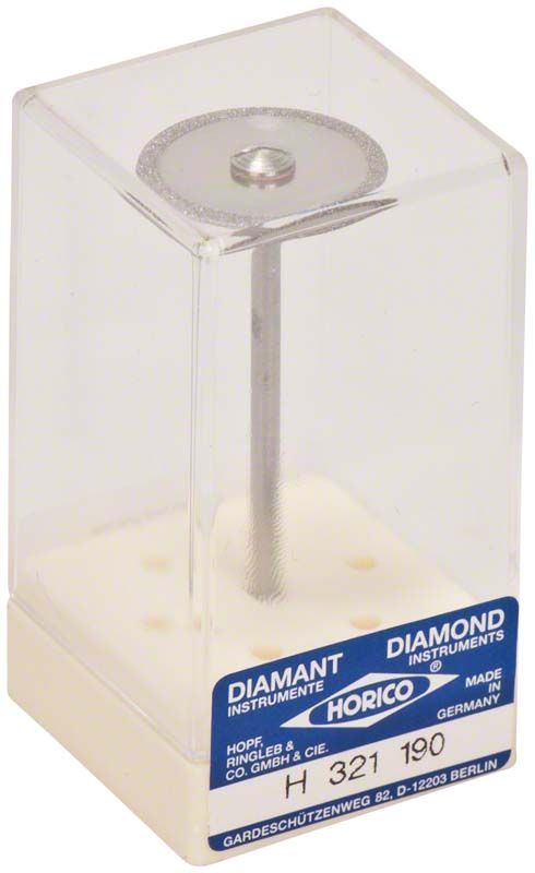Diamantscheibe H 321 190 in transparenter Verpackung für Dentaltechnik.