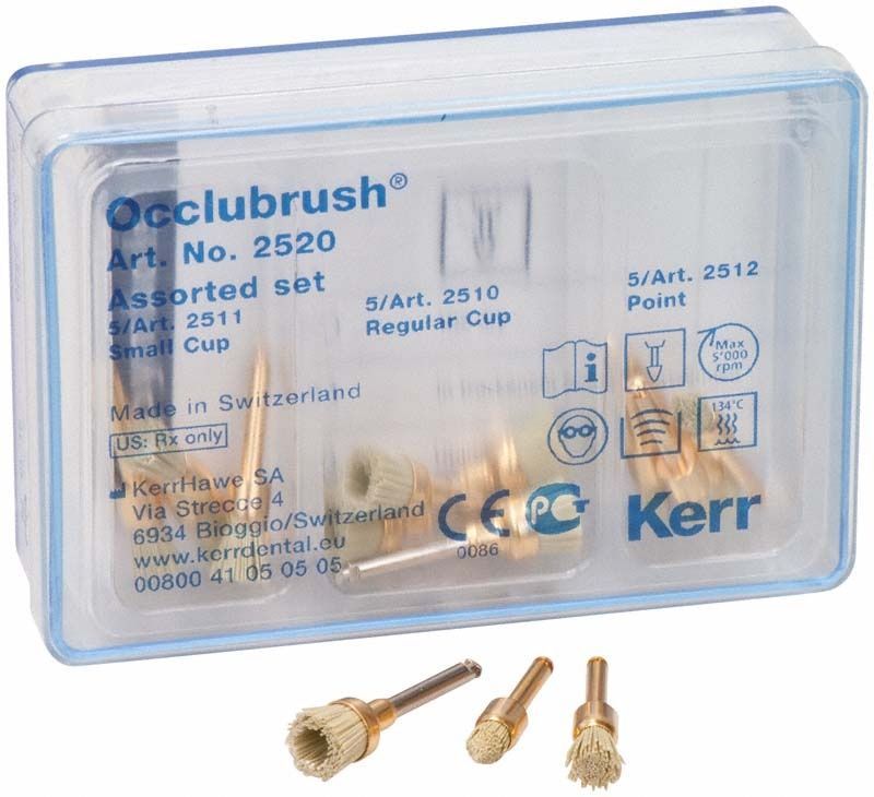 Occlubrush® Polierbürsten Sortiment in transparenter Kunststoffverpackung.