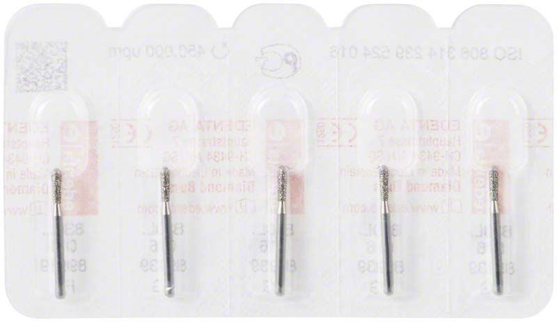 Diamantenschleifer FG 830L 016 in Blisterverpackung für Zahnmedizin.