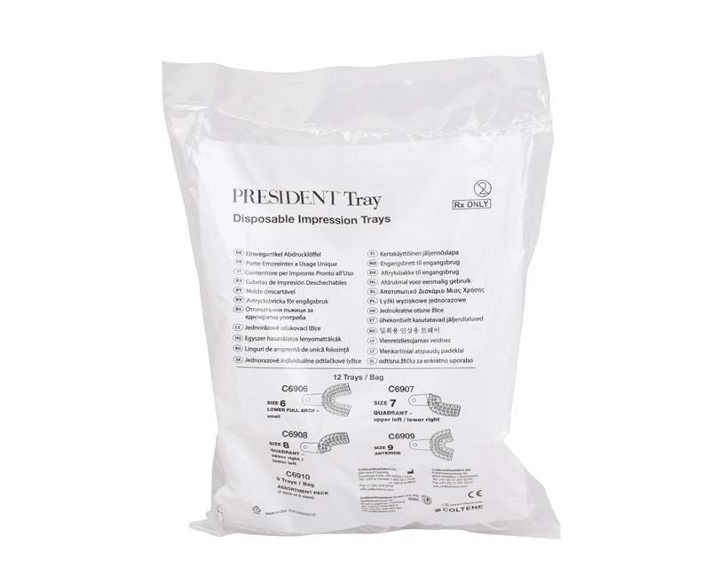 Transparente Verpackung von President Einweg-Abdrucklöffeln, Größe 3 OK mittel.