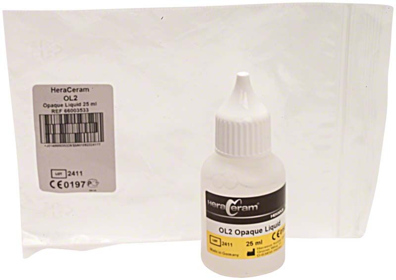 HeraCeram® Opakerflüssigkeit OL2, 25ml Flasche mit Verpackung.