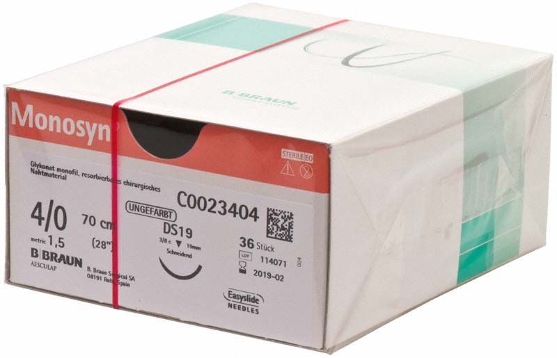 Verpackung von Monosyn® chirurgischem Nahtmaterial, 4/0, 70 cm DS19.