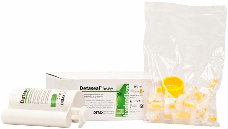 Detaseal hydroflow heavy Kartusche 360ml mit Zubehör vor Verpackung.