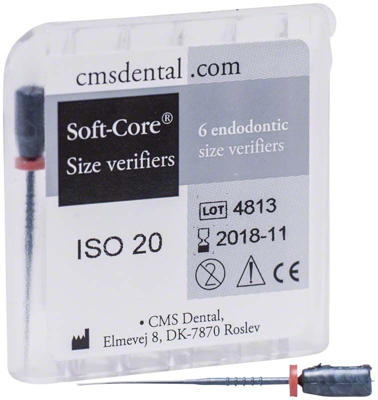 Soft-Core Prüfstift ISO 020 in transparenter Verpackung mit Produktinformationen.