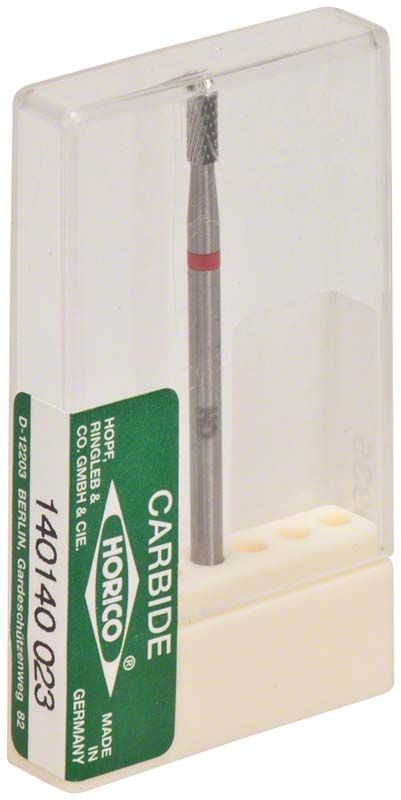 Hartmetallfräser 140 140 023 in transparenter Verpackung mit grünem Etikett.