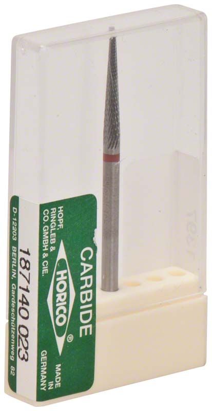 Hartmetallfräser Kreuzverzahnung in transparenter Verpackung mit Etikett.