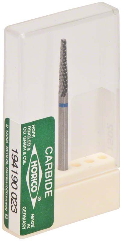 Hartmetallfräser mit Kreuzverzahnung in transparenter Verpackung.