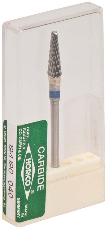Hartmetallfräser Kreuzverzahnung 194 190 040 mit blauem Ring in Verpackung.