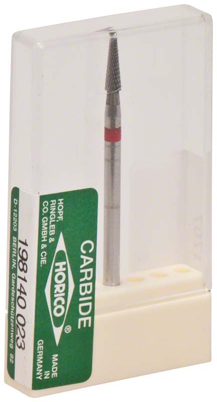 Hartmetallfräser 198 140 023 mit rotem Ring in transparenter Verpackung.