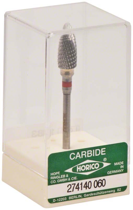 Hartmetallfräser mit Kreuzverzahnung und rotem Ring in transparenter Verpackung.