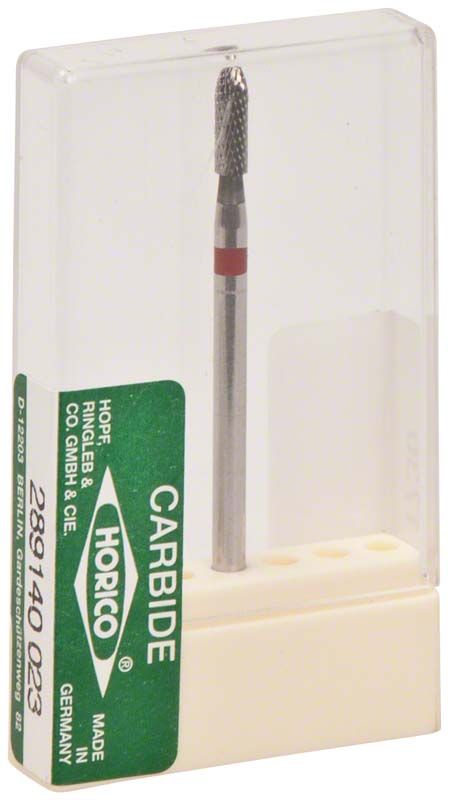Hartmetallfräser mit rotem Ring in Kunststoffverpackung.
