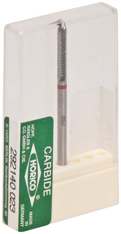 Hartmetallfräser mit Kreuzverzahnung in transparenter Verpackung.