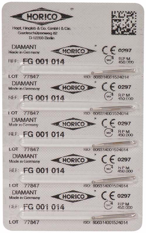 Verpackung von Diamantschleifer Diamant FG 001 014, geeignet für Dentalmedizin.