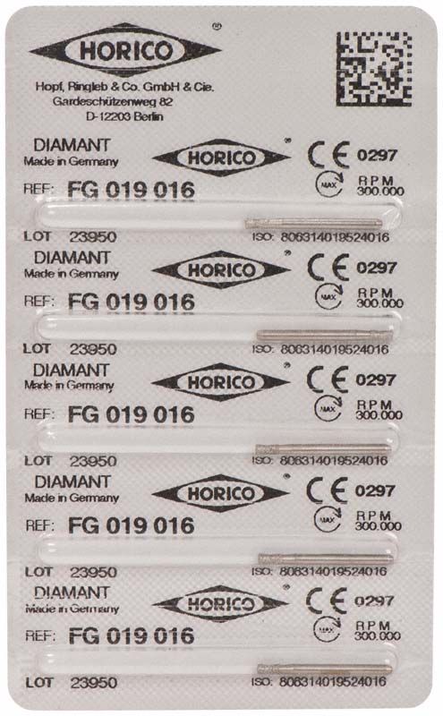 Blisterverpackung mit Diamant FG 019 016 Schleifinstrumenten.