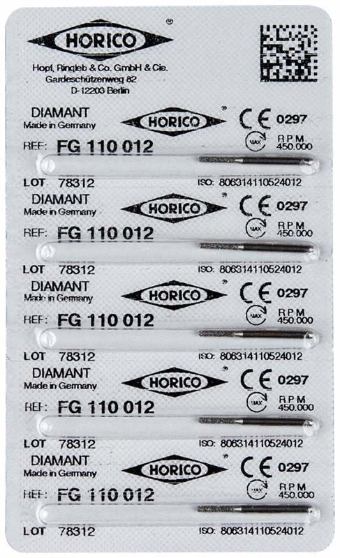Blisterverpackung mit Diamantbohrern Modell FG 110 012 von Horico.