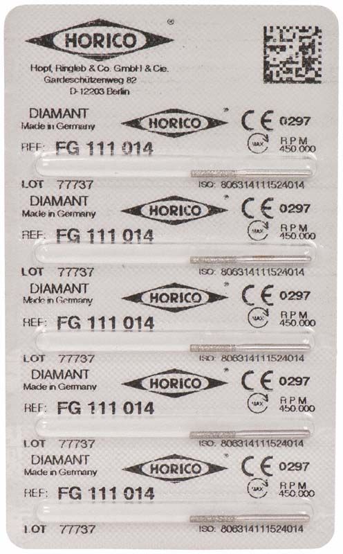 Blisterverpackung mit Diamant FG 111 014 Schleifkörpern von Horico.