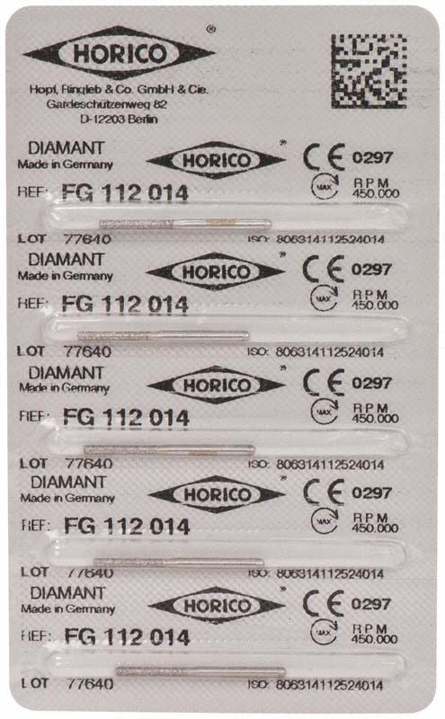 Blisterpackung mit Diamant FG 112 014 dentalen Schleifinstrumenten.