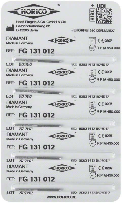 Blisterpackung mit Diamant FG 131 012 Dentalinstrumenten.