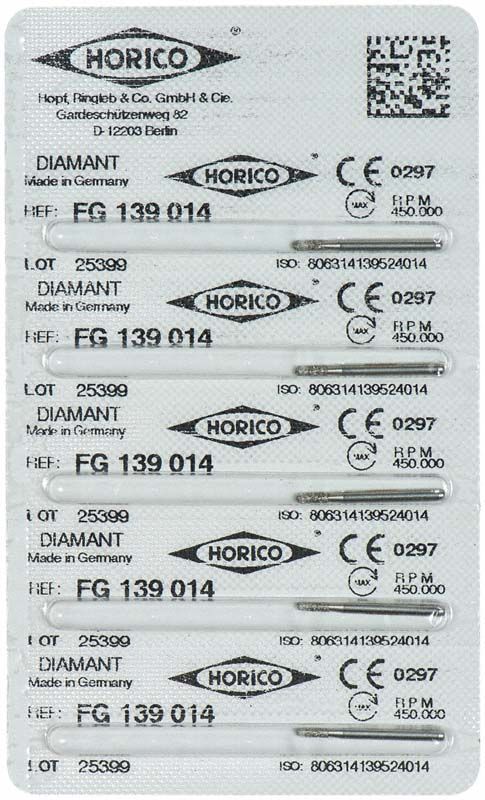 Verpackung von Diamant FG 139 014 Bohrern mit Etiketten und QR-Code.