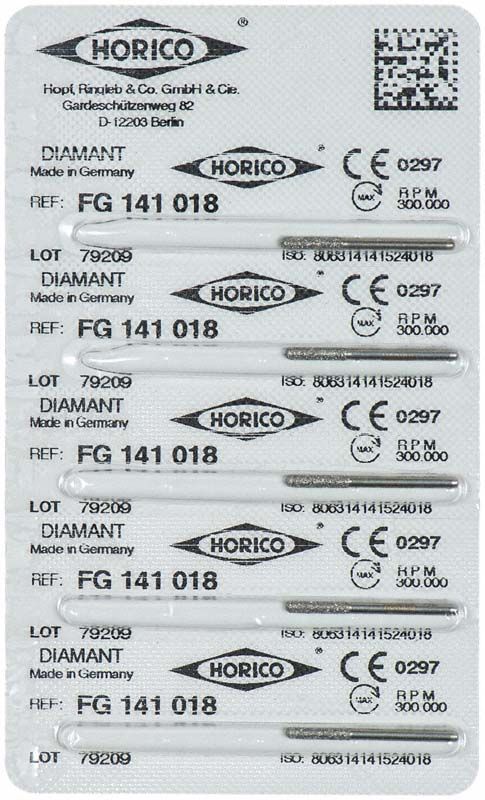 Blisterverpackung mit Diamant FG 141 018 Schleifinstrumenten.