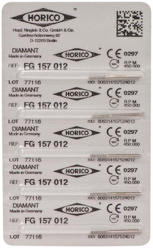 Verpackung von Diamant FG 157 012 Dentalbohrern, 6 Stück.
