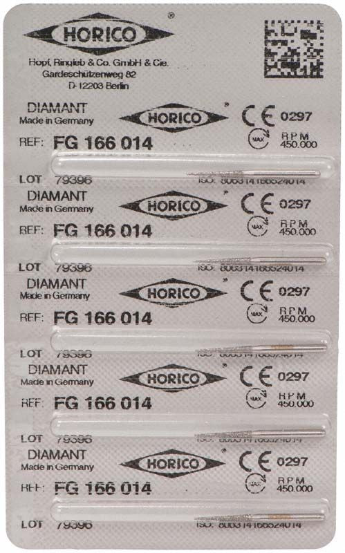 Blisterpackung mit fünf Diamant-FG 166 014 Schleifaufsätzen.
