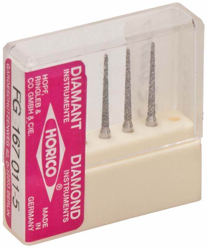 Diamantbohrer FG 167 011 in transparenter Verpackung mit drei Bohrern.