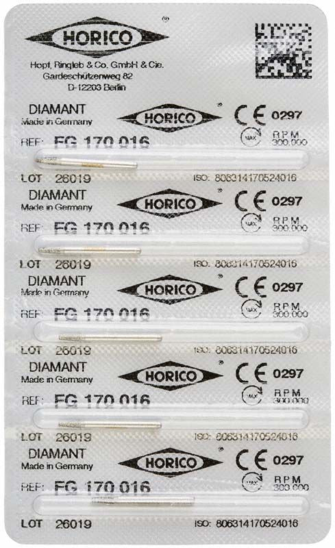 Blisterpackung mit Diamant FG 170 016 Instrumenten, CE-zertifiziert.