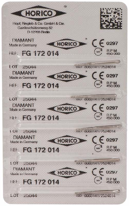 Blisterpackung mit Diamant FG 172 014 Instrumenten, CE-zertifiziert.