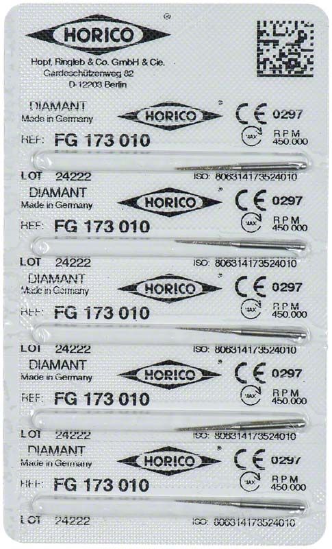 Blisterverpackung mit Diamant FG 173 010 Schleifkörpern, Horico-Logo sichtbar.
