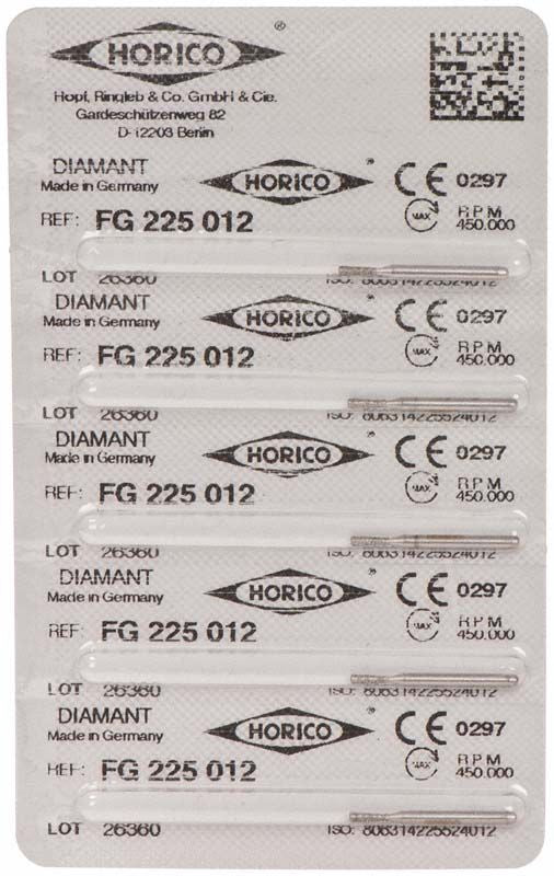 Blisterverpackung mit sechs Diamantbohrern FG 225 012 von Horico.