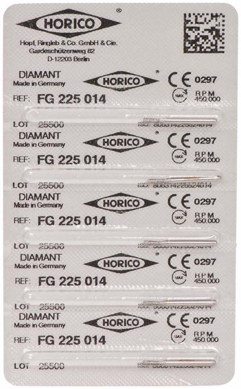 Verpackung mit sechs Diamant-Instrumenten FG 225 014 von Horico.