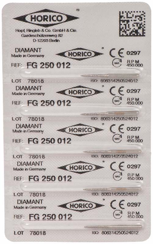 Etikett mit Produktinformationen für Diamant FG 250 012 von Horico.