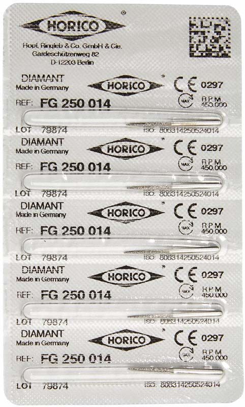 Blisterverpackung mit Diamant FG 250 014 Schleifstiften von Horico.