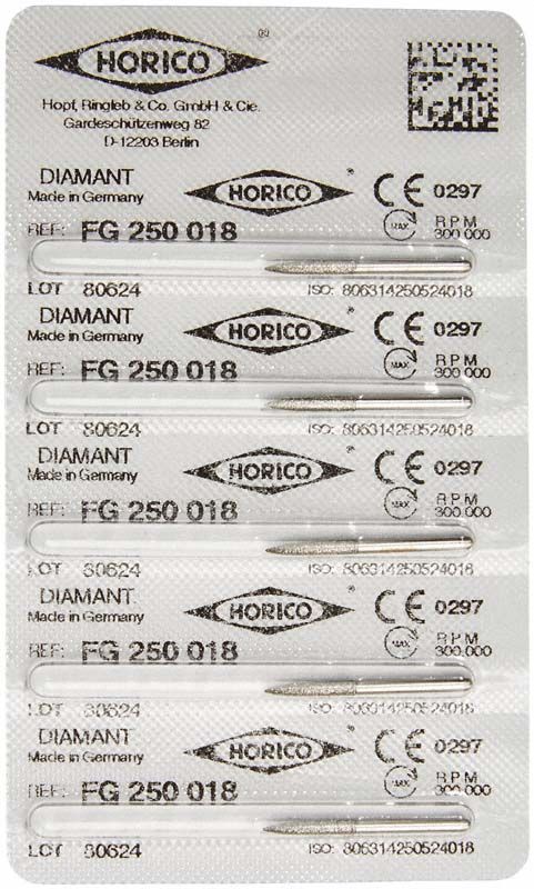 Blisterpackung mit Diamant FG 250 018 Schleifinstrumenten.