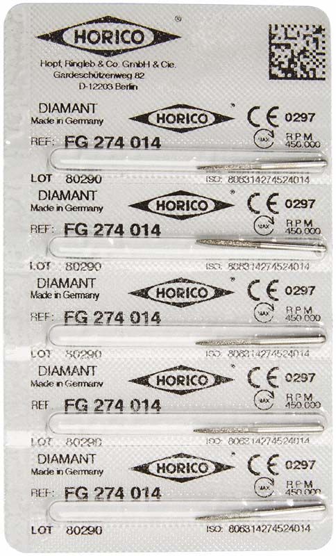 Blisterpackung mit Diamant FG 274 014 Schleifinstrumenten.