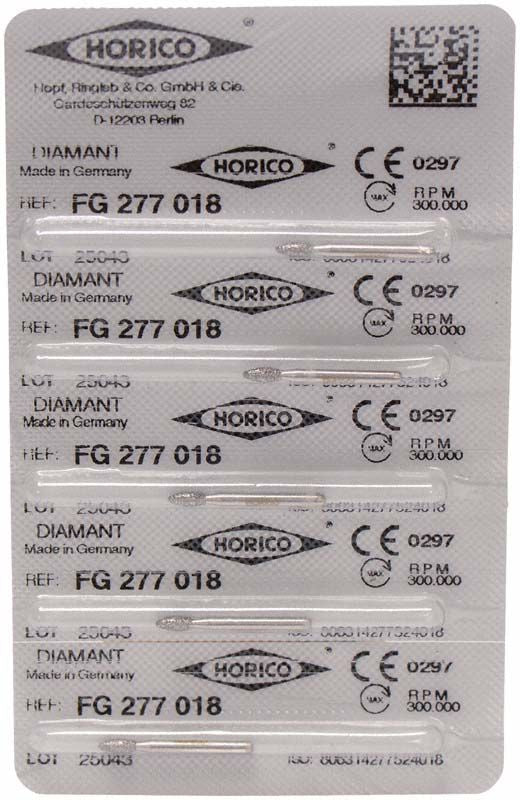 Blisterpackung mit Diamant FG 277 018 Fräsern von Horico.