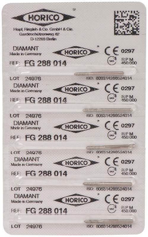 Verpackung von Diamant FG 288 014 Schleifstiften mit Horico-Logo.