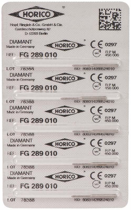 Verpackung der Diamant FG 289 010 Schleifkörper, sechs Stück.