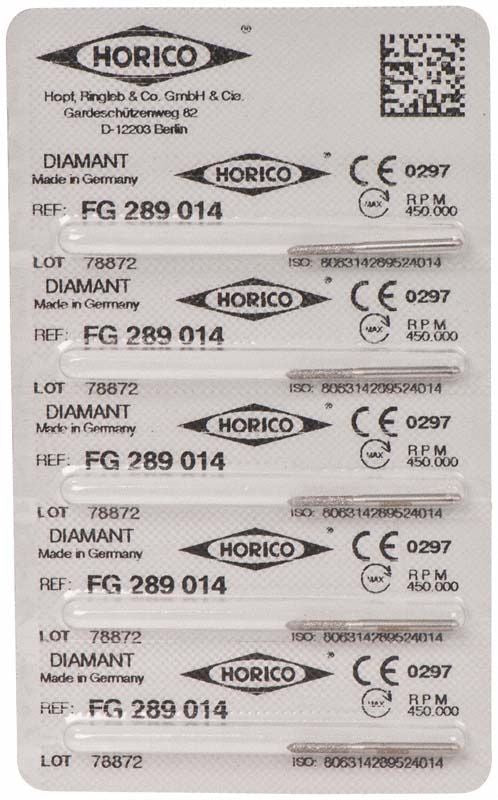 Verpackung von Diamant FG 289 014 Schleifinstrumenten mit CE-Kennzeichnung.