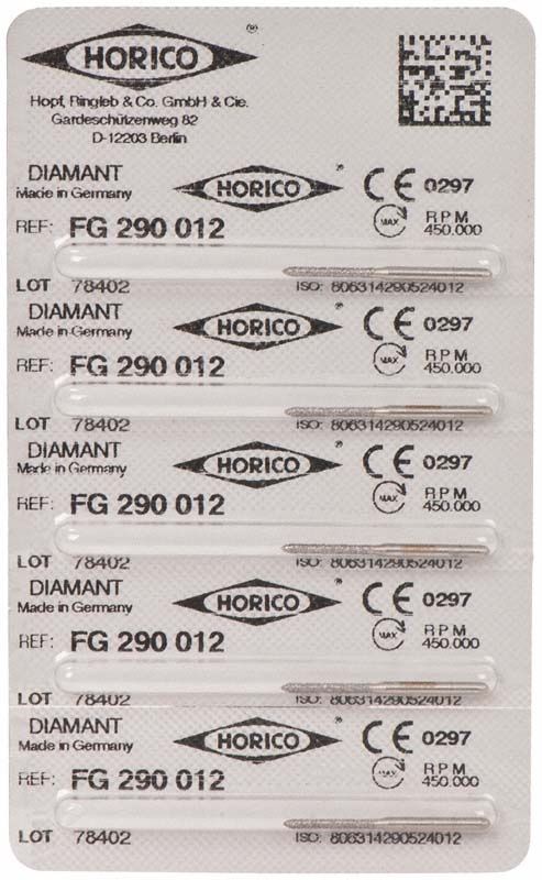 Verpackung von Diamantschleifern FG 290 012 mit QR-Code und Herstellerangaben.
