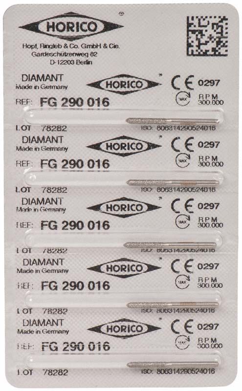 Blisterverpackung mit Diamant FG 290 016 Schleifkörpern von Horico.